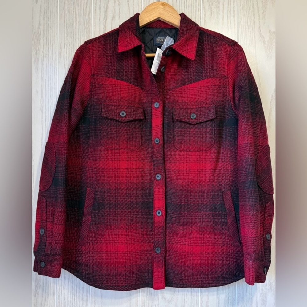 NWT Women’s Pendleton Black and Red Wool Plaid Quilted Jacket Shacket Sz M